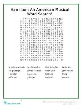 Preview of Hamilton: An American Musical Word Search!