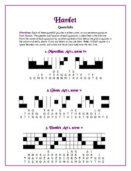Preview of Hamlet: 10 Quotefall Puzzles—A Fun Spelling Workout and a Very Unique Resource!