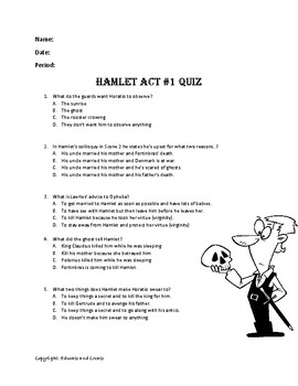 Preview of Hamlet Act 1 Quiz