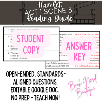 Preview of Hamlet Act 1 Scene 3 Reading Guide & Answer Key