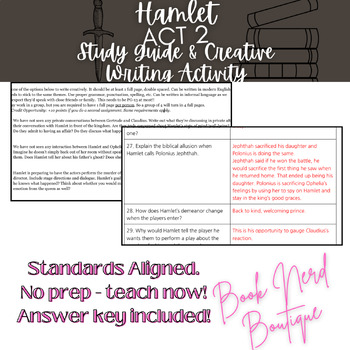 Preview of Hamlet Act 2 Bundle - Reading Guide and Creative Writing Activity