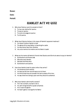 Preview of Hamlet Act 2 Quiz