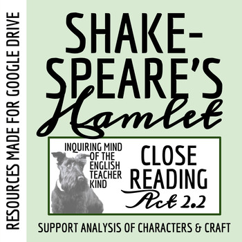 Preview of Hamlet Act 2 Scene 2 Close Reading Analysis Worksheet for High School (Google)