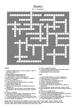 Hamlet Act 2 Vocabulary Crossword by M Walsh TpT