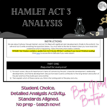 Preview of Hamlet Act 3 Analysis Activity