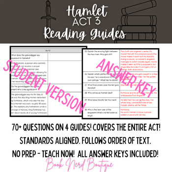 Preview of Hamlet Act 3 Reading Guides & Answer Keys