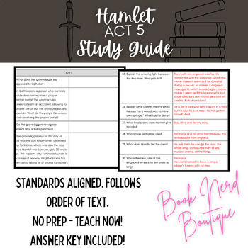 Preview of Hamlet Act 5 Reading Guide and Answer Key