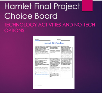 Preview of Hamlet Final Project Choice Board with Technology and no-tech options