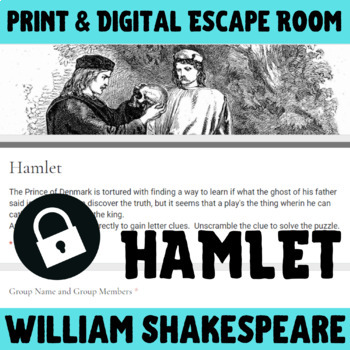 Preview of Hamlet | Shakespeare | Digital Escape Room Review | No Prep