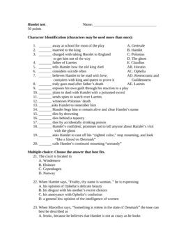 Hamlet Test with Answer Key-multiple choice, matching, quotes by Miss