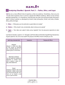 Hamlet (IB Shakespeare) - Act 1, Scene 2 - Claudius - Worksheet + ANSWERS