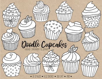 han drawn cupcake clipart black and white cupcake