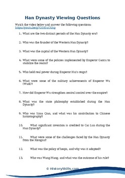 Preview of Han Dynasty Video Viewing Questions Worksheet