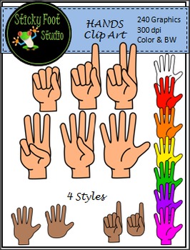 Hand Clip Art - 240 Graphics by Sticky Foot Studio | TpT