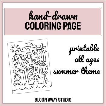 Hand Drawn Beach Coloring Page / Summer Coloring Page / Bloom Away Studio