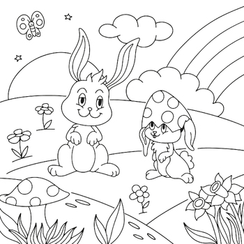 Preview of Hand Drawn Bunny Coloring Pages - Spring Activities Art Project