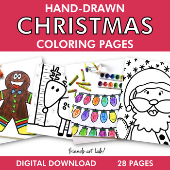 Preview of Hand-Drawn Christmas Coloring Pages (Perfect for Class/Family Holiday Parties)