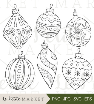 Hand Drawn Christmas Ornaments Clip Art, Holiday Decor Clip Art ...