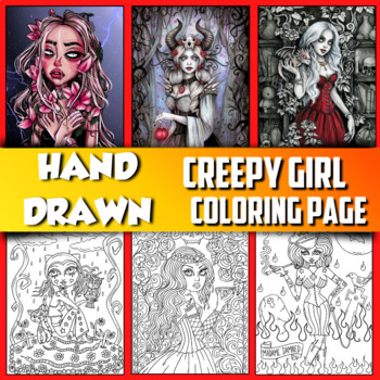 Hand-Drawn Creepy Girl Coloring Pages | Printable & Digital | Coloring book