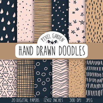 Preview of Hand Drawn Doodle Digital Papers & Backgrounds - 20 Images.