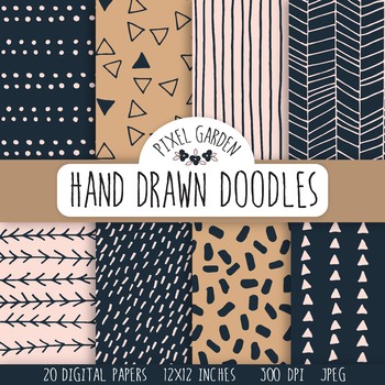 Hand Drawn Doodle Digital Papers & Backgrounds - 20 Images. | TpT
