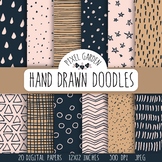 Hand Drawn Doodle Digital Papers & Backgrounds - 20 Images.