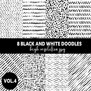 Preview of Hand Drawn Doodle Digital Papers & Backgrounds - 8 Black and White images vol 4