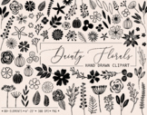 Hand Drawn Flower Clipart. Floral Bouquet, Wildflower, Fol