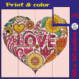 Hand Drawn Heart Love Collaborative Coloring Poster, Valen