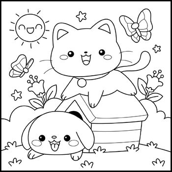 Preview of Hand Drawn Kawaii Coloring Pages - Spring Activities Art Project