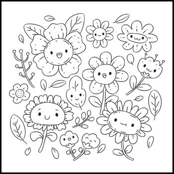 Preview of Hand Drawn Kawaii Coloring Pages - Spring Activities Art Project