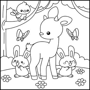Preview of Hand Drawn Kawaii Coloring - Spring Activities Art Project