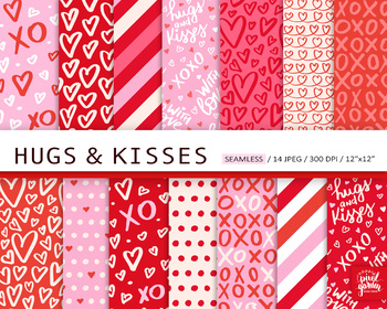 Hearts Valentine Digital Papers 