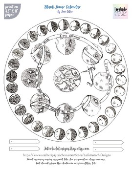 Preview of Hand Drawn Lunar Calendar w/Moon Phases