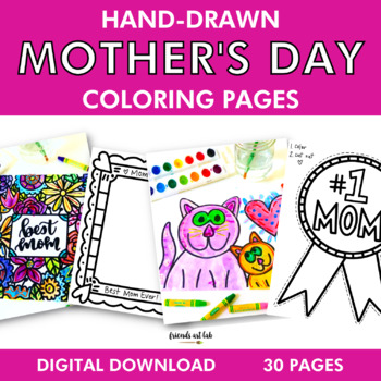 Preview of Hand-Drawn Mother's Day Coloring Pages (Perfect for Coloring & Painting!)