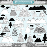 Zen Mountain Clip Art, Nature Graphics, Line Art Doodles, 