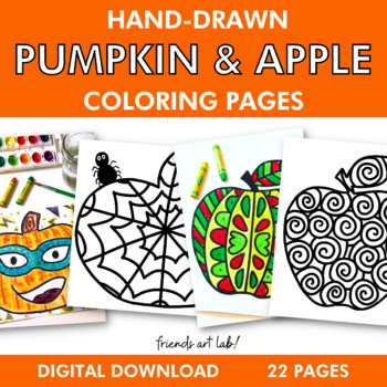 Preview of Hand-Drawn Pumpkin & Apple Coloring Pages