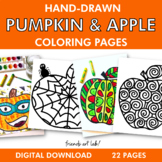 Hand-Drawn Pumpkin & Apple Coloring Pages