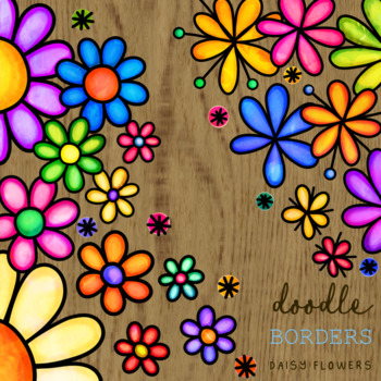 Preview of Hand Drawn Watercolor Doodle Daisy Floral Page Border Frame Clipart