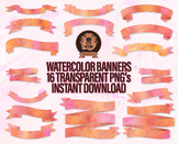 Watercolor Banners Clipart - Digital Ribbons Png, Warm Gra