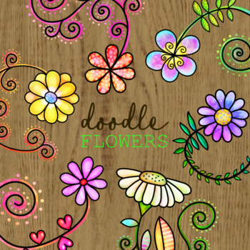 Preview of Hand Drawn Watercolor Ink Doodle Flower Clipart Design Elements