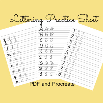 Preview of Hand Lettering Practice Sheet | Lower case | Upper case | Number | digital