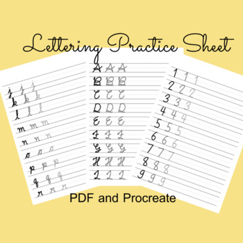 Hand Lettering Practice Sheet | Lower case | Upper case | Number | digital