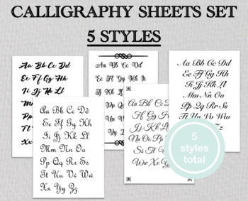 Preview of Hand Lettering Worksheets, calligraphy sheets set, modern calligraphy