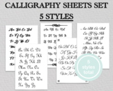 Hand Lettering Worksheets, calligraphy sheets set, modern 