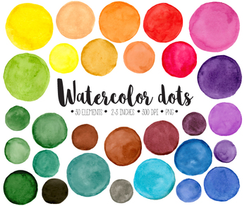 Preview of Hand Painted Colorful Watercolor  Dots, Circles, Splotches Clipart - 30 PNG
