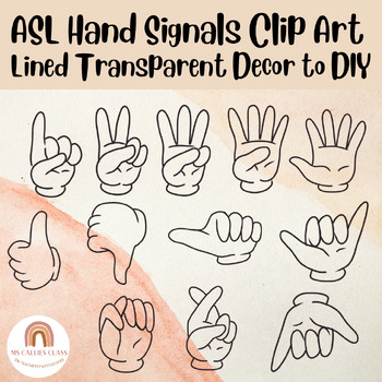 Preview of Hand Signals Clipart- Classroom Management- Black/Transparent -ASL Sign Language