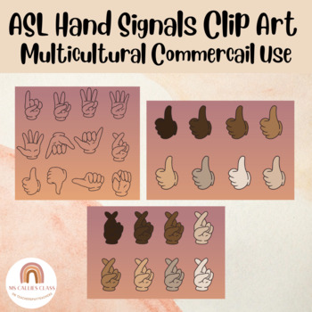 Preview of Hand Signals Clipart- Multicultural ASL Sign Language, Classroom Management