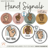 Hand Signals Posters | Boho Rainbow Neutral Classroom Deco