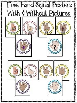 Preview of Hand Signals Posters With & Without Pictures Pack Freebie